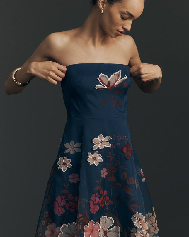 fp2-color:041|Maeve Women's Strapless Floral Chiffon Midi Dress — Navy — 2