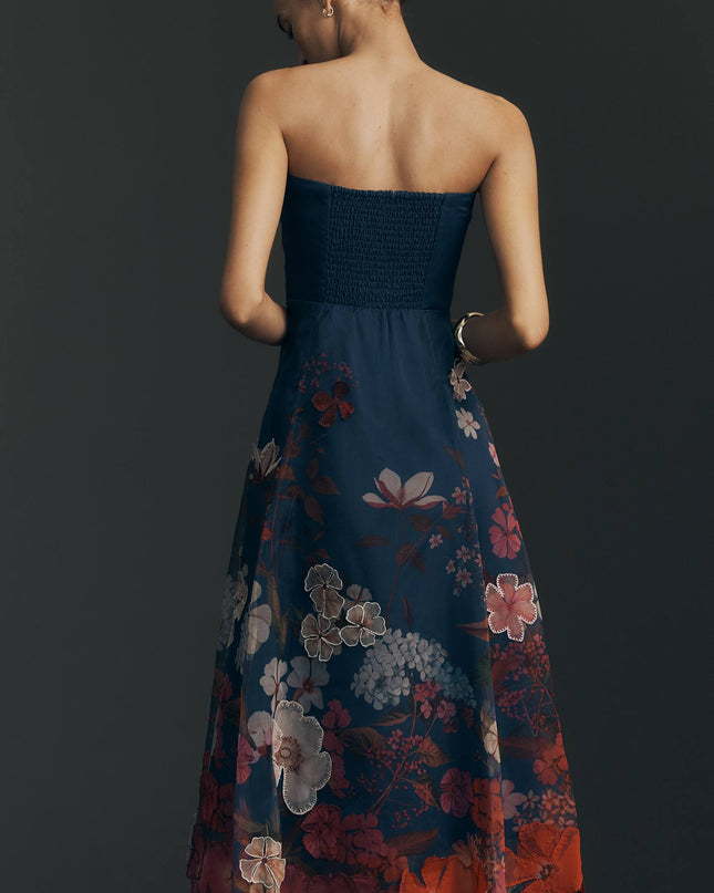 fp2-color:041|Maeve Women's Strapless Floral Chiffon Midi Dress — Navy — 3