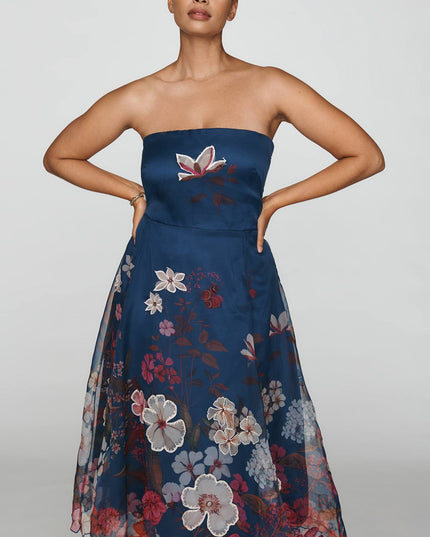 fp2-color:041|Maeve Women's Strapless Floral Chiffon Midi Dress — Navy — 4