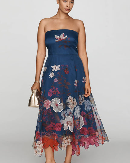 fp2-color:041|Maeve Women's Strapless Floral Chiffon Midi Dress — Navy — 5