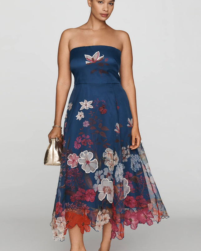 fp2-color:041|Maeve Women's Strapless Floral Chiffon Midi Dress — Navy — 5